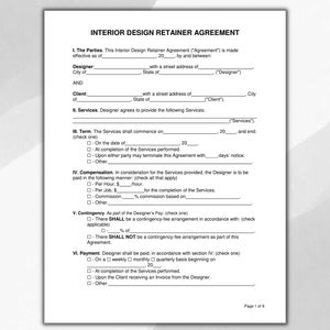 Interior Design Contract, Interior Design Agreement Template, Editable ...