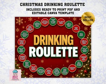 Christmas Drinking Roulette Template,  Christmas Party Drinking Game, Christmas party game, Christmas game printable, Christmas adult game