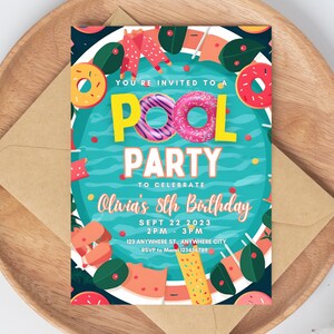 Editable Pool Party Invitation Tropical Splish Splash Girly Pool Party Invitation Summer Swimming Pool Splash Pad Party Instant Download FK