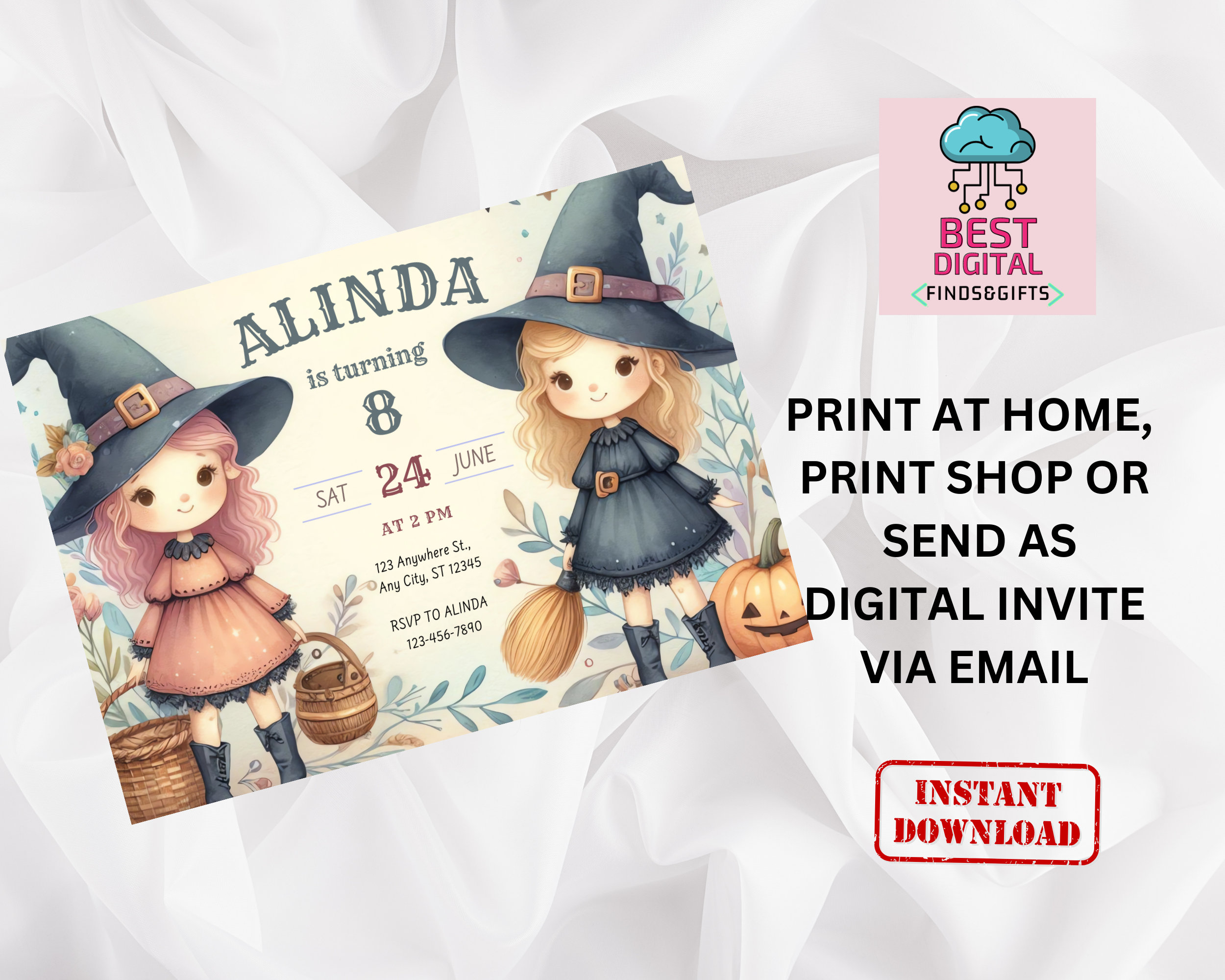 Witch Invite Editable Witch Birthday Invitation, Halloween Invitation, Witch ...