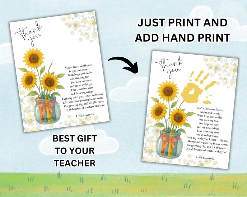 Teacher Appreciation Gift Printable | Handprint Flower Art | End of ...