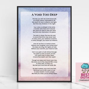 A void to deep, Funeral Poem, Grief and Sorrow Poem,Bereavement Print,In Memory of Gift, Loss Healing,Funeral Program,condolence gift