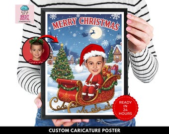 Custom Christmas Caricature Portrait from Photo, Santa Caricature Poster, Funny Personalized Drawing, Customer Poster, Christmas Gift