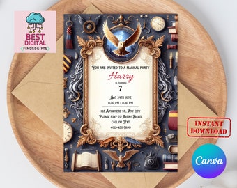 Editable Wizard Birthday Invitation, Magical Birthday Party Invite, Magic School Wizardry Birthday Party Instant Download