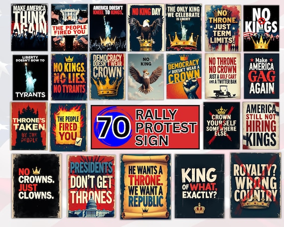 70 No Kings Day Printable Protest Signs, Political Poster Bundle, Instant Download for Rally, March, or Decor, Digital Download