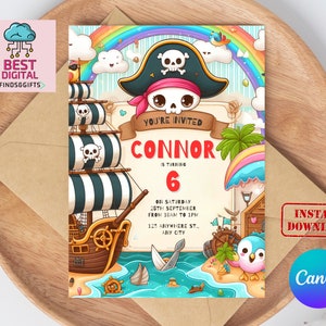 Invitación pirata, invitación de cumpleaños pirata, plantilla de invitación editable pirata, invitación de cumpleaños pirata, invitaciones piratas, invitación editable
