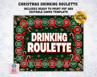 Christmas Drinking Roulette Template,  Christmas Party Drinking Game, Christmas party game, Christmas game printable, Christmas adult game