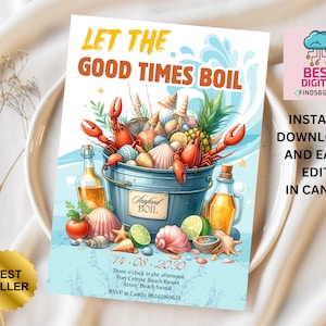 Editable Seafood Boil Party Invitation, Let The Good Times Boil, Crawfish Boil Engagement, Any Occasion, SEAFOOD BOIL INVITATION