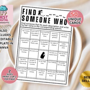 Get to Know You Bingo, Find Someone Who Bingo, Find the Guest Bingo, Icebreaker Bingo, Icebreaker Game, Icebreaker Activity, Human Bingo