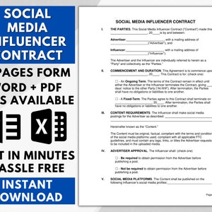 Social Media Influencer Contract, Freelance Social Media Manager Contract Template, social media non-disclosure, SMM Contract