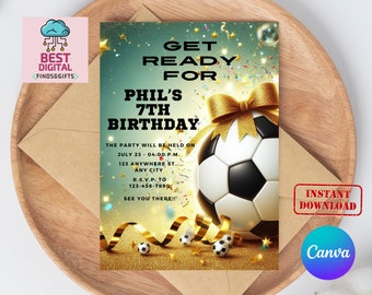 Editable Soccer Birthday Invitation Digital, Soccer Party Invite, Football Birthday Evite, Editable Canva Template, Let's Kick Up Some Fun