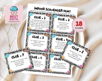 Indoor Schnitzeljagd, Schatzsuche für Kinder Vorlage, Things to do at Home Idee, Kleinkind Vorschule Partyspiel, Rätsel Hinweiskarten