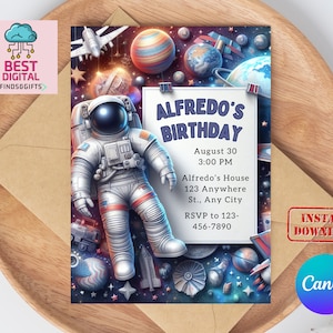Editable Planet Birthday Invitation. Outer Space Invitation. Space Themed Birthday Party Invitation. Planets Stars invitations. Any age.
