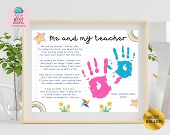 Me and My Teacher, Handprint Art Craft, End of School Poem, Preschool PreK Graduation, Daycare Activity, Teacher Appreciation Gift