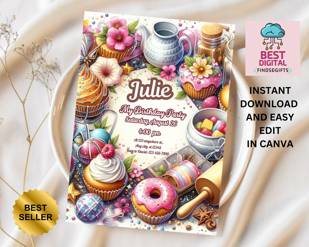 Editable Baking Birthday Party Invitation, Baking Party Invite, Cooking ...