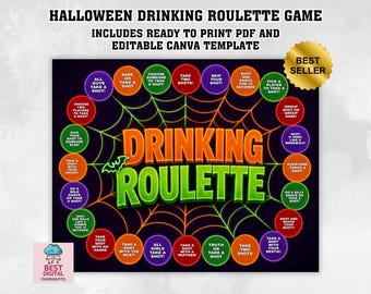 Halloween Drinking Roulette Template,  Halloween Party Drinking Game, Halloween party game, Halloween game printable, Halloween adult game
