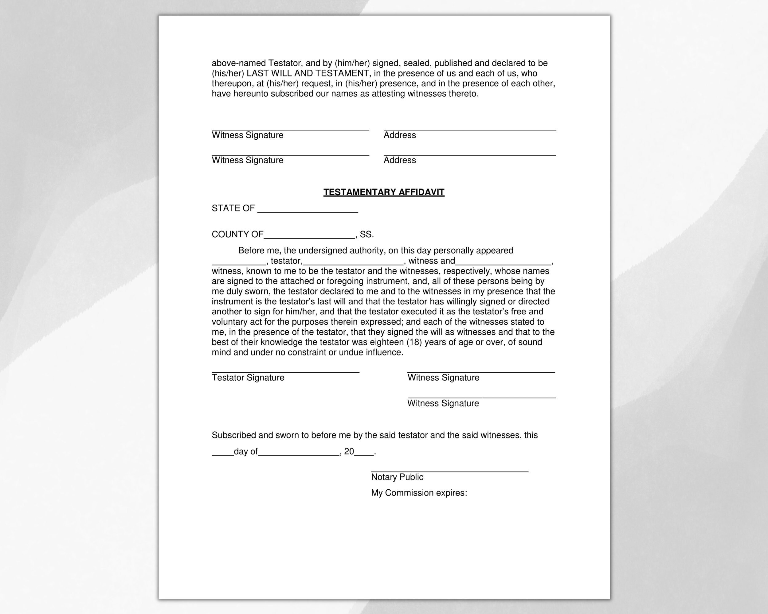 Last Will and Testament Form, Will and Testament Form, Printable Will