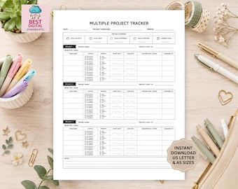 Project Tracker Printable | Multiple Project Planner | Task Management Tracker | Project Management Sheet | Project tracker template