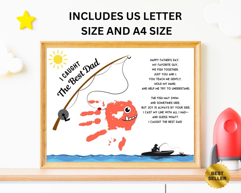 Dad Fish Handprint Art Printable | Dad Fishing Birthday Card | Fishing ...
