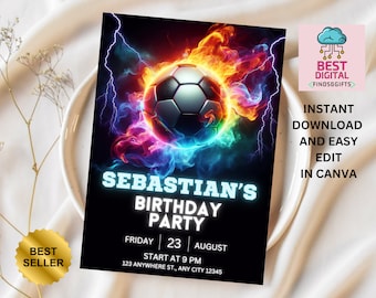 Editable Soccer Birthday Invitation Digital, Soccer Party Invite, Football Birthday Evite, Sports Birthday Invite, Let's Kick Up Some Fun