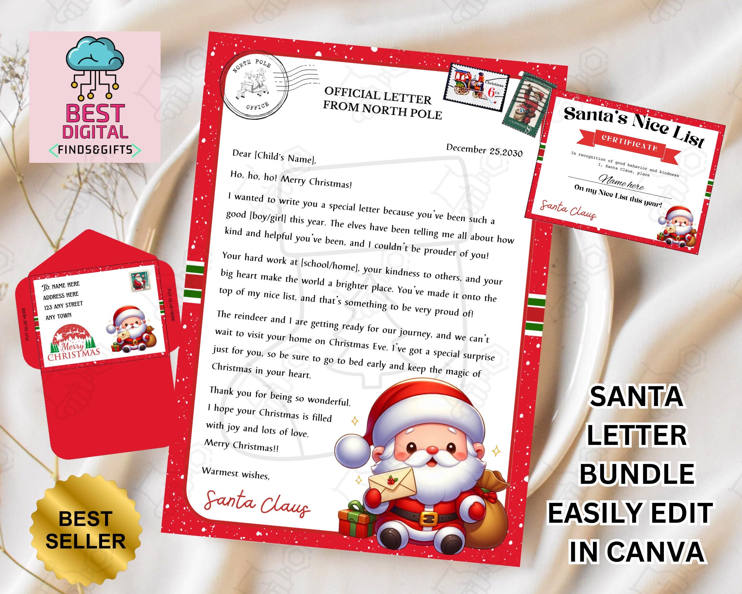 Instant Download Editable Letter From Santa, Nice List Certificate and ...