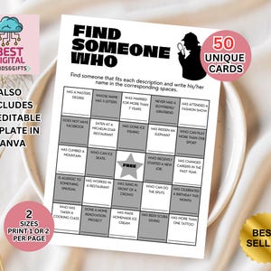 Get to Know You Bingo, Find Someone Who Bingo, Find the Guest Bingo, Icebreaker Bingo, Icebreaker Game, Icebreaker Activity, Human Bingo