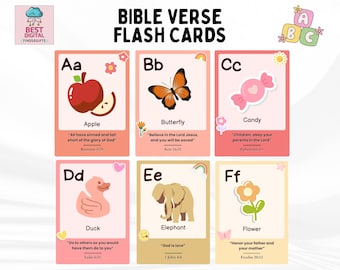 Kaarten met bijbelteksten, schriftalfabet flashkaarten, alfabetkaarten, ABC-voorschoolse kaartenset, homeschool-ABC-set, paascadeau voor kinderen