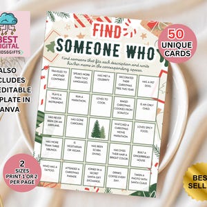 Get to Know You Bingo, Find Someone Who Bingo, Find the Guest Bingo, Icebreaker Bingo, Icebreaker Game, Christmas Bingo, Christmas Game