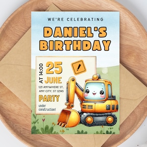 Construction Birthday Invitation, EDITABLE Dump Trucks Party Invite Template, Boy Outdoor Birthday, Excavator, Instant Download, Excavator