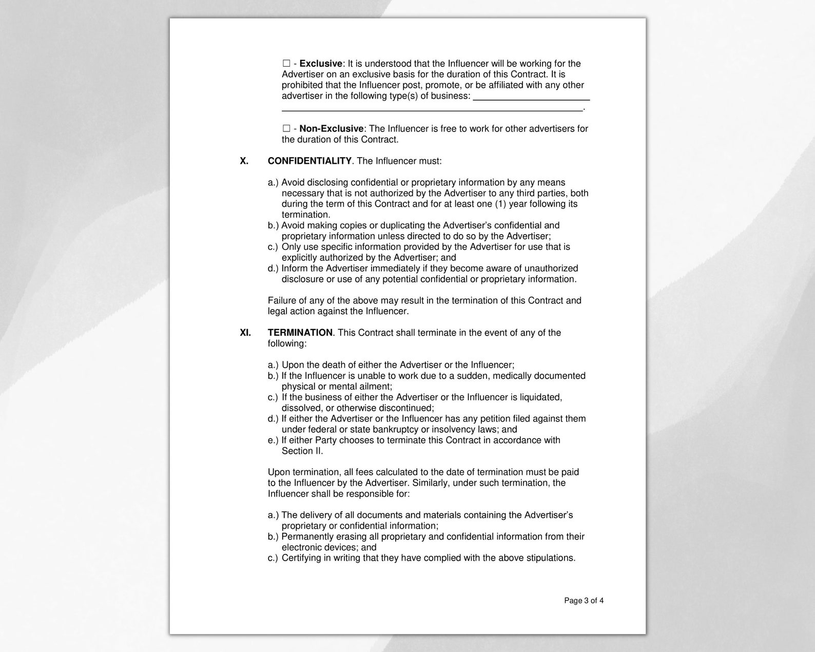 Social Media Influencer Contract, Freelance Social Media Manager ...