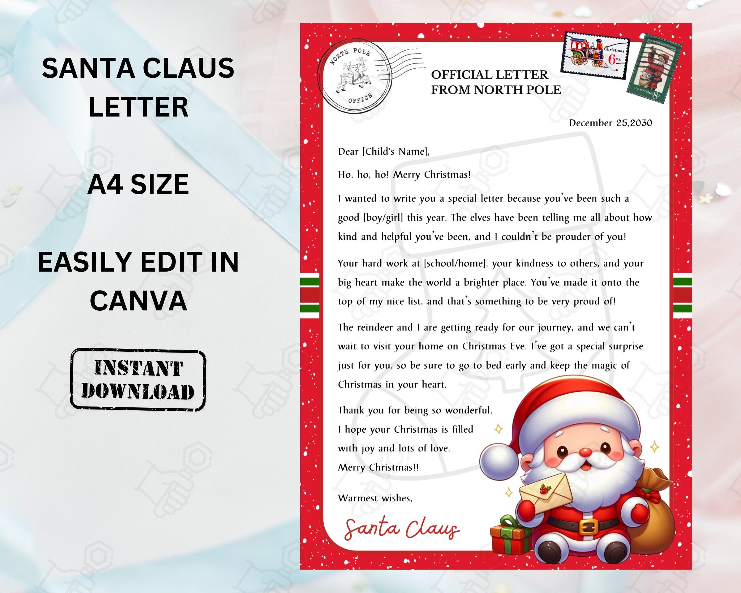 Instant Download Editable Letter From Santa, Nice List Certificate and ...