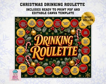 Christmas Drinking Roulette Template,  Christmas Party Drinking Game, Christmas party game, Christmas game printable, Christmas adult game