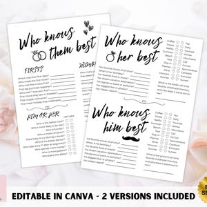 Trivia Game For Bride And Groom, Minimalist Bridal Shower Game, Who Knows The Couple Best, Engagement Party game, Canva Editable Download