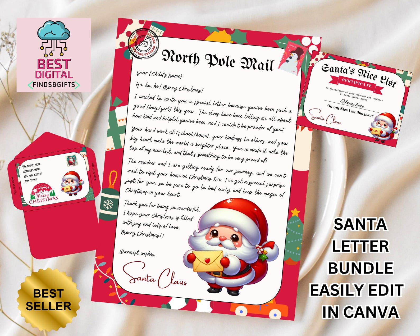 Instant Download Editable Letter From Santa, Nice List Certificate and ...
