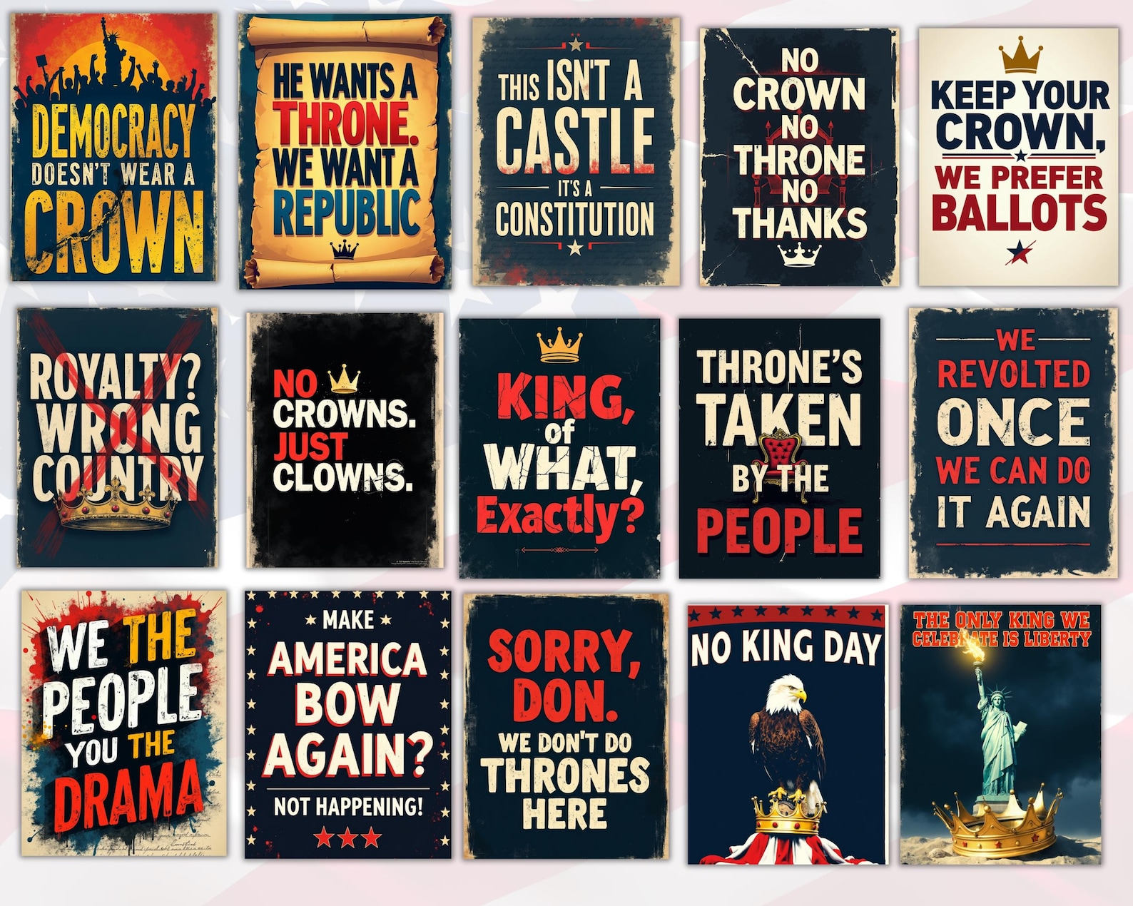70 No Kings Day Printable Protest Signs, Political Poster Bundle ...
