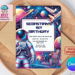 Editable Planet Birthday Invitation. Outer Space Invitation. Space Themed Birthday Party Invitation. Planets Stars invitations. Any age.