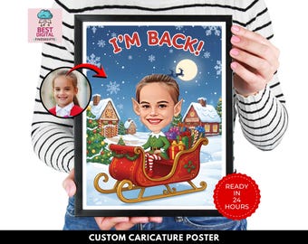 Custom Christmas Caricature Portrait from Photo, Elf Caricature Poster, Funny Personalized Drawing, Customer Poster, Christmas Gift