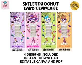 Donut Card Halloween Printable, Skeleton Donut Card Halloween Printable, Halloween Donut Instant Download PDF, Donut Card Template