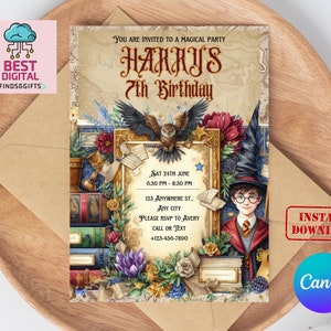 Editable Wizard Birthday Invitation, Magical Birthday Party Invite, Magic School Wizardry Birthday Party Instant Download