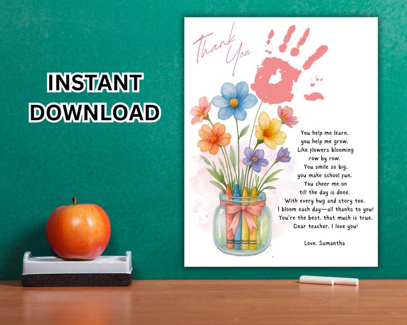 Teacher Appreciation Gift Printable | Handprint Flower Art | End of ...