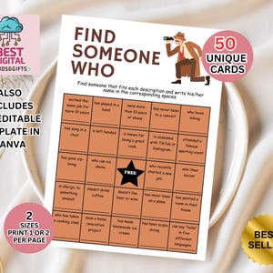 Get to Know You Bingo, Find Someone Who Bingo, Find the Guest Bingo, Icebreaker Bingo, Icebreaker Game, Icebreaker Activity, Human Bingo
