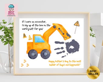 I Dig You Father's Day Handprint Gift, Construction Dad Gift from Son/Daughter, DIY Footprint Art for Dad, Printable Fathers Day Craft