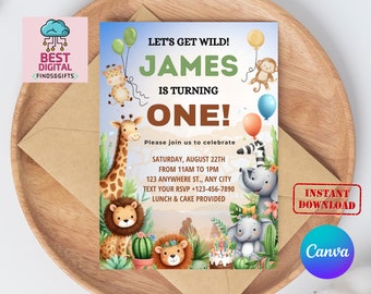 Editable Safari Birthday Invitation, Safari Invitation, Safari Evite, Safari Birthday, Jungle Birthday Invitation, safari birthday invite