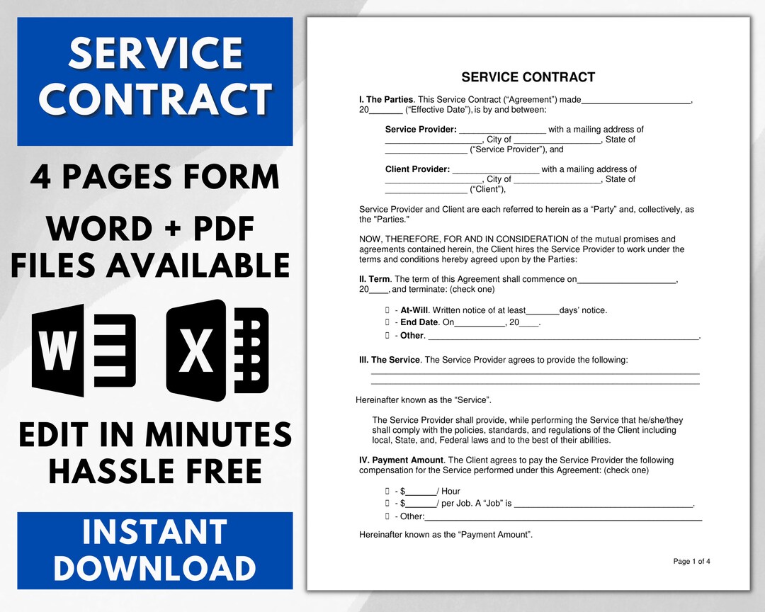 Service Contract Templates, Service Contract Form, Service Contract