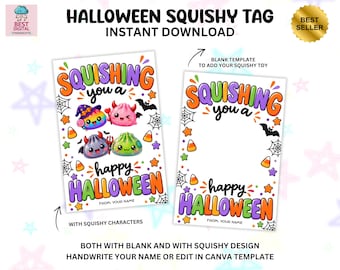 Halloween Squishy Party Favors, Squishy Tags, Halloween Squish Gift Tags, Classroom Gifts, Non Candy Treats, Halloween Party Favors for Kids