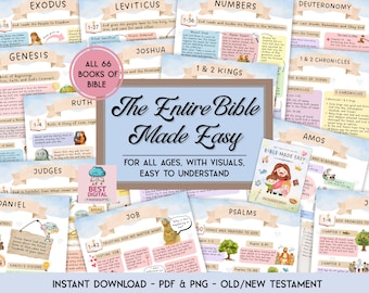 Entire Bible Made Easy Bible Study Guide Bible Study Guide Printable | Illustrated Bible Notes for Women, Teens, Homeschool, Sunday School