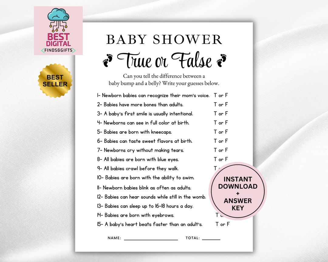 True or False Baby Shower Game, Printable Baby Shower True or False ...