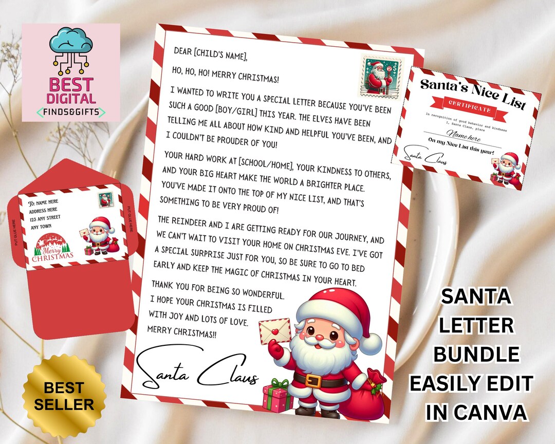 Instant Download Editable Letter From Santa, Nice List Certificate and ...