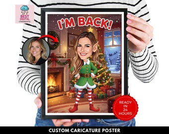 Custom Christmas Caricature Portrait from Photo, Elf Caricature Poster, Funny Personalized Drawing, Customer Poster, Christmas Gift