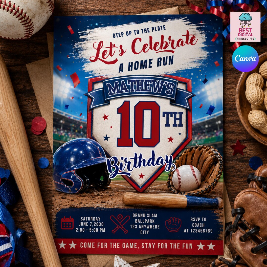 Baseball Birthday Invitation, Baseball Party Invite, Sports Birthday ...